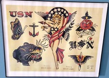 Sailor Jerry Vintage Tattoo flash Pin Up Art Print 11x14 FRAMED  Ready to Hang 