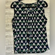 Kasper Womens Size-Large Waterfall Geometric Print Sleeveless Pleated Neck Top