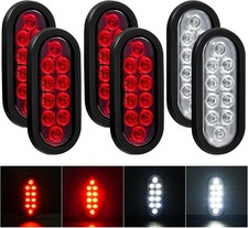 6Pcs 6 Inch Oval LED Trailer Lights Red and White 10 LED Tail Lights for Truc...