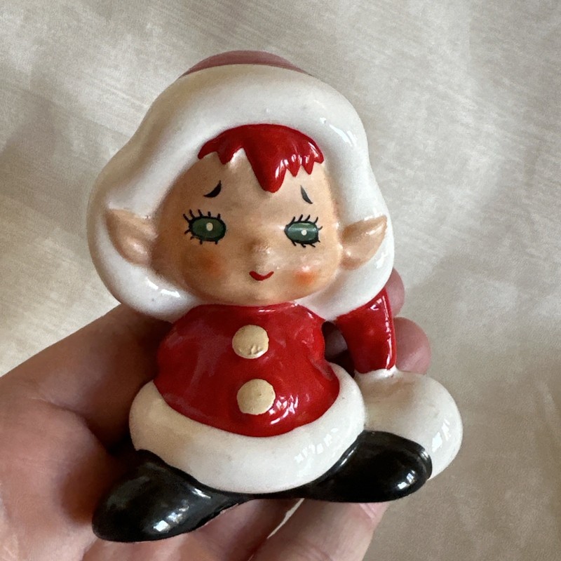 Vintage Lefton Santakins Pixie Elf Christmas Ornament Japan Figurine Holiday 3" 