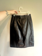 Vintage 80s 90s GIII Black Genuine Real Leather Midi Skirt Size 9/10