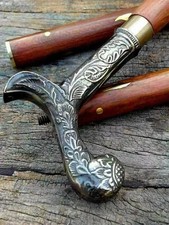 Antique Brass Designer Head Handle Vintage Style Wooden Walking Stick Cane Gift