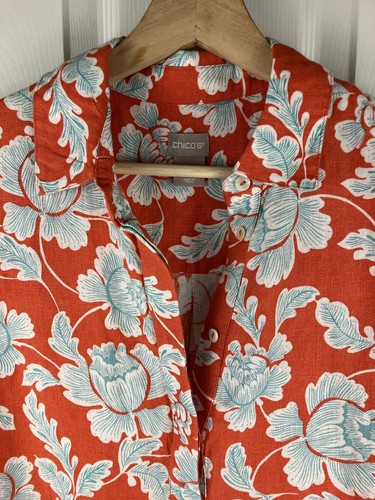 Chico’s Size 0 (US 4) Linen Shirt Dress Floral Print Pockets Button Placket EUC - Picture 5 of 9