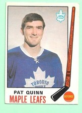 (1) PAT QUINN  1969-70 O-PEE-CHEE # 186 LEAFS ROOKIE  EX-MT CARD (N0766). rookie card picture