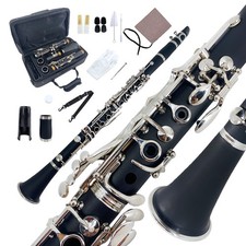 Clarinet Set for Beginner, Ebonite 17 Keys Clarinet Bb Key w/ Nickel Plated Keys
