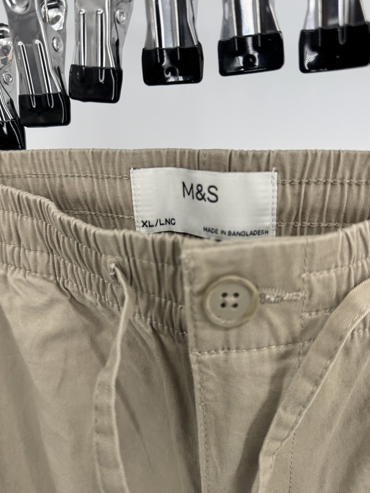 M&S Mens Drawstring Chino Trousers XL Long Stone Beige Elastic Waist Casual image 4