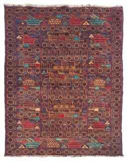 Hand Knotted Vintage Afghan Zakani War Tank Balouch Wool Area Rug 6.5 x 3.10 Ft