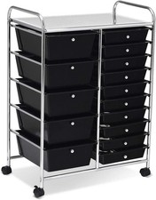 COSTWAY 15 Drawer Rolling Storage Cart, Mobile Utility Cart with Lockable Whe...