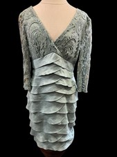 ADRIANNA PAPELL Shimmer Tier Scalloped -Teal Evening Party Dress-Sz 8-300