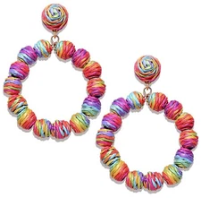 Raffia Earrings Rattan Ball Hoop Dangle Earrings for Women Handmade Bohemia Earr