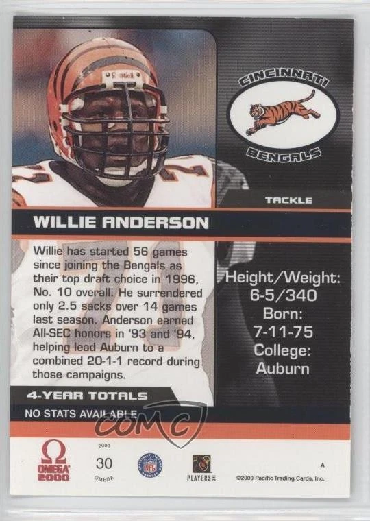 2000 Pacific Omega Willie Anderson #30 - Image 2 of 2
