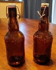 Grolsch Amber Brown Beer Bottle Set Vintage Porcelain Swing Top Lids