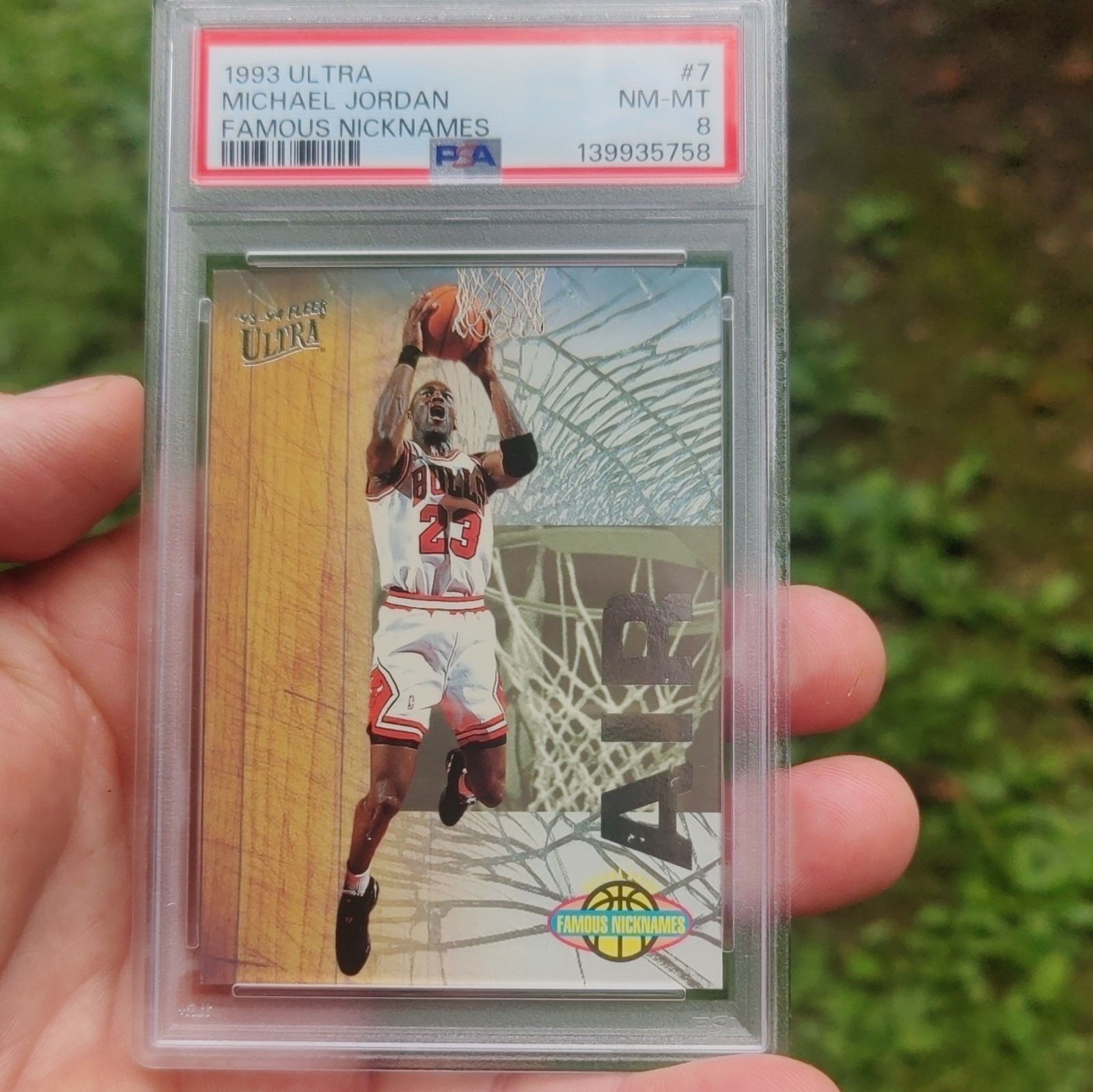 Fleer 1993-94 Ultra Famous Nicknames Insert Michael Jordan #7 Bulls PSA 8