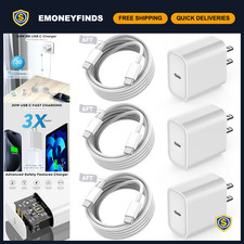 Fast USB C Charger Block 20W, 3-Pack 6FT USB-C to USB-C Cable, iPhone/iPad Fast