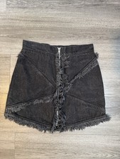 NATASHA Black Denim Ruffle Mini Skirt Size M