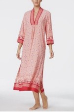 Oscar de la Renta Caftan Lounge Dress/Gown S/M Pink Red Print Floral Border