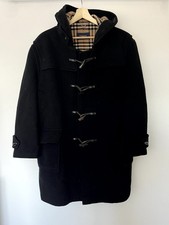 Mens Burberry Wool Duffle Coat Size 56 / 2XL  / XXL Black with Nova Check Lining