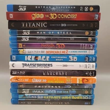 3D Bluray Lot of 15 IMAX Harry Potter Titanic DC Batman Superman Ice Age Glee