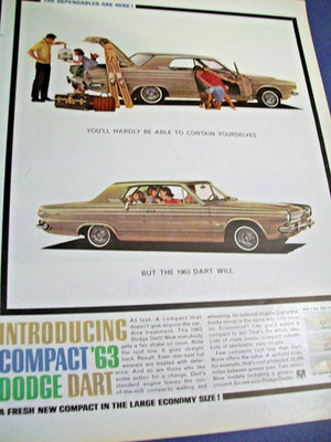 1963 Dodge Dart large-mag car ad -''You'll hardly be able to contain yourselves''