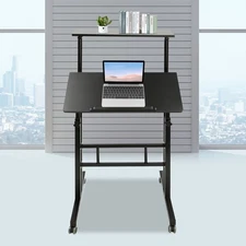 Mobile Stand up Desk, Small Adjustable Standing Desk with Wheels Workstation