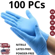 100 Pcs Blue Nitrile Exam Gloves XS/S/M/L/XL Disposable Powder-Free Latex-Free