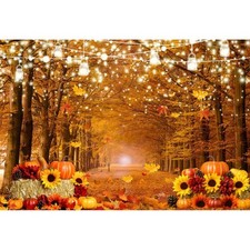 Fall Thanksgiving Photography Backdrop 10x8 FT Autumn Maple Forest Pumpkin