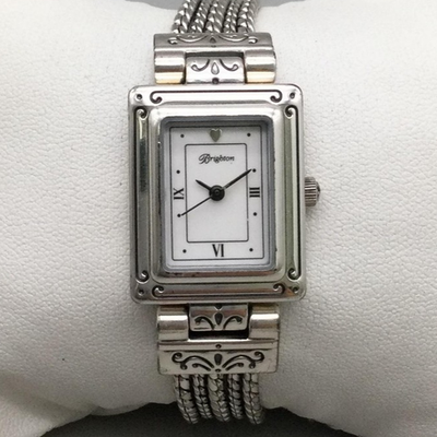*Working Battery* Brighton great shape white leather crystal silver ladies watch Brighton Bridgeport Women main image 4