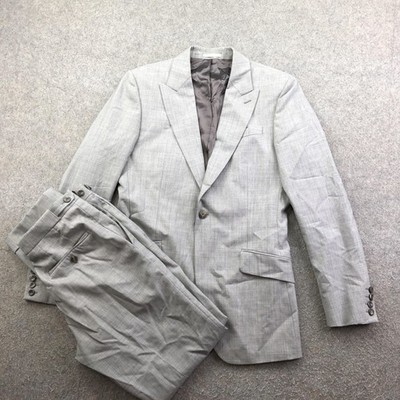 Reiss Suit Mens 36R 30x30 Gray Check Notch Lapel 2 Piece Business Formal Wedding