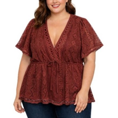 NWT Torrid Lace Babydoll Top Size 3X 22/24  Embroidered V-Neck Flutter Sleeve