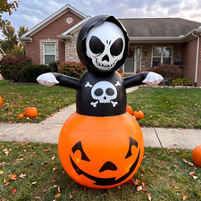 Halloween Inflatable Outdoor, 4 FT Pumpkin Skeleton Blow up Yard Decoration