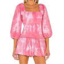 LoveShackFancy Women’s Size 4 Hibiscus Pink White Tie Dye Chai Denim Mini Dress