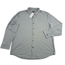 Alfani Men,s AlphaTech Yarn Dyed Button Up Shirt Grey 2XL Long Sleeve