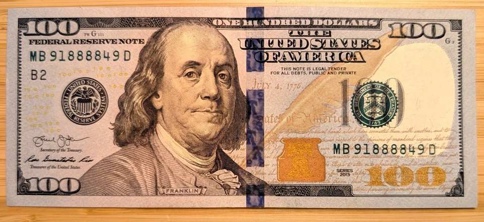 US $100 Dollar Bill 2013 Fancy Serial # Lucky 8888's. Almost Palindrome Radar - Image 2 of 4