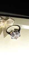Ladies Solitaire Cubic Zirconia 10 Carat Engagement Stainless Steel Silver Clear