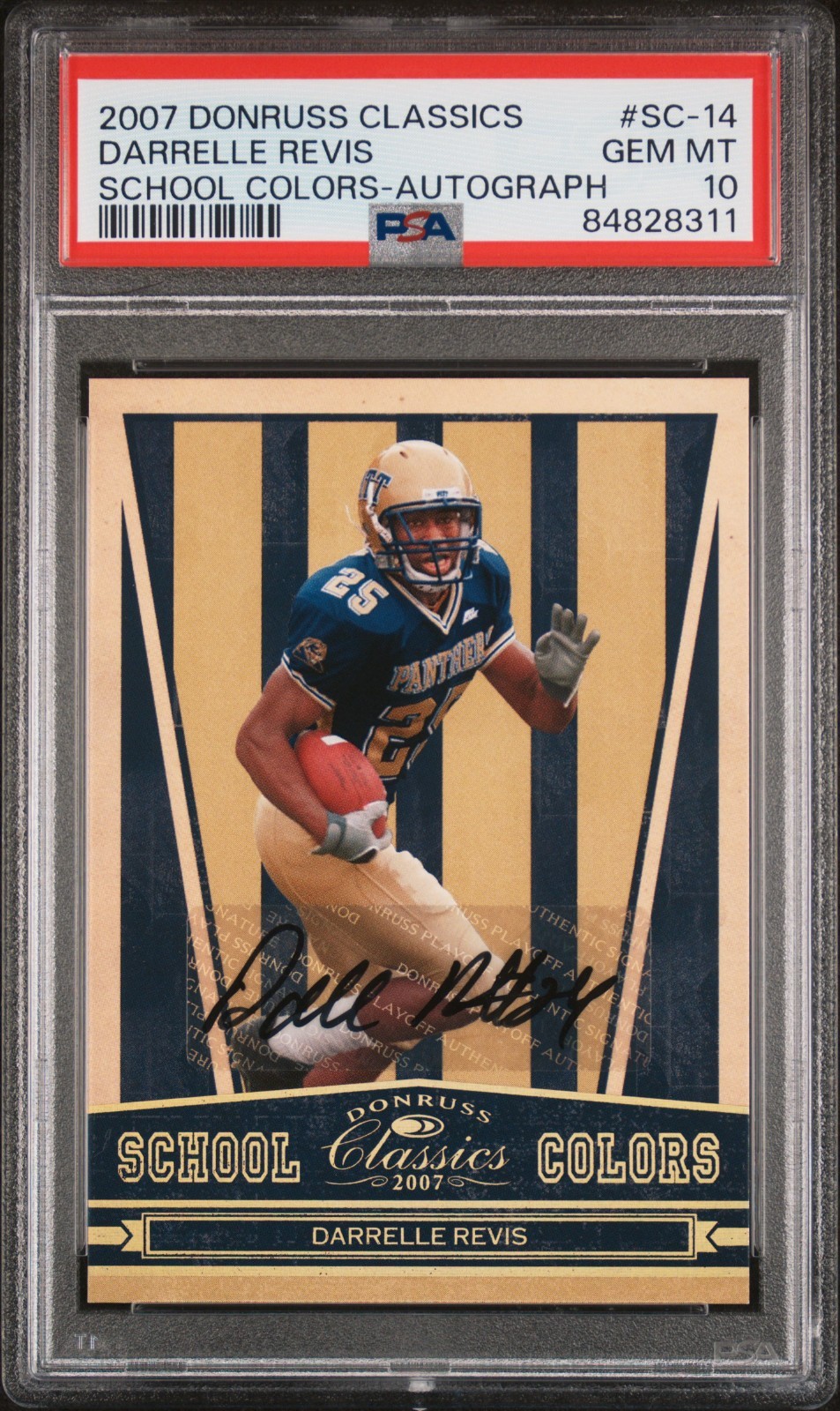 DARRELLE REVIS RC 2007 DONRUSS CLASSICS SCHOOL COLORS ROOKIE AUTO 2/25 PSA 10