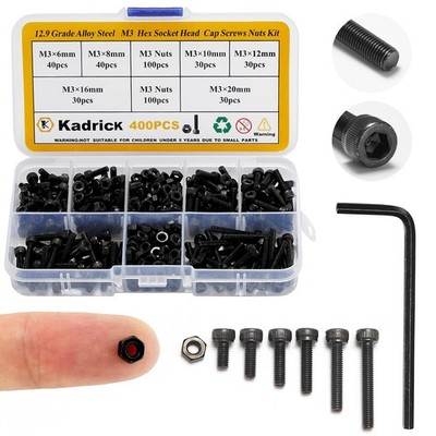 Kadrick Small Metric Screws Suitable for 3D Printer DIY, 400Pcs Black, Black 