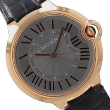 Cartier Ballon Bleu 42mm 18k Rose Gold Grey Dial Leather Mens Automatic Watch