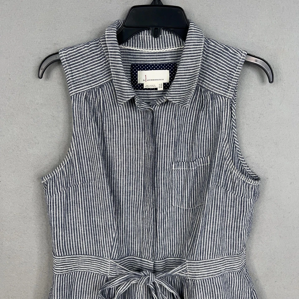 Romper Anthropologie Feminino 12 Azul Branco Nogueira Listrado Linho Resort Costeiro - Imagem 2 de 4