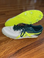 PRICE DROP ASICS HYPER LD 6 TRACK  FIELD WHITE/SAFETY YELLOW MEN SPIKES Sz 12.5