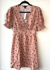 NEW LOOK - FLORAL TIE FRONT LACE DRESS - SIZE 12 - PINK