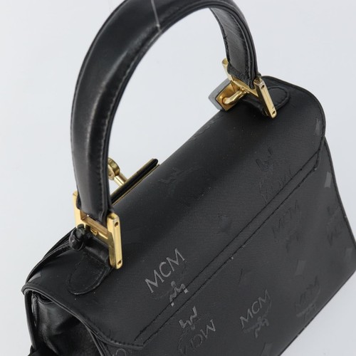 MCM Vicetos Logogram Hand Bag PVC Black Gold Auth 145191 - Picture 6 of 24