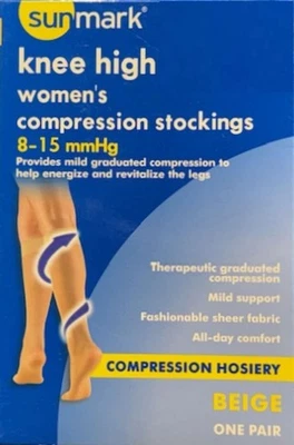 Sunmark Knee High Compression Stockings, Closed Toe, 8-15mmHg (Size: XL) Beige - Image 1 of 2