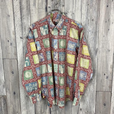 Sun Surf Toyo Enterprise Long Sleeve Aloha Shirt M Gray Hawaii Traditional