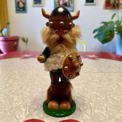 Vintage Steinbach Viking Smoker Wooden Incense Burner Germany 10" Shield S800