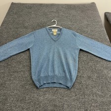 Vintage Jefflamb Sweater Mens M Blue Lambswool Nylon V Neck Made in USA Preppy