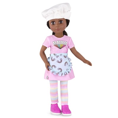   14-Inch Posable Doll   Black Hair & Deep Brown Eyes   Rainbow Outfit & Glit...
