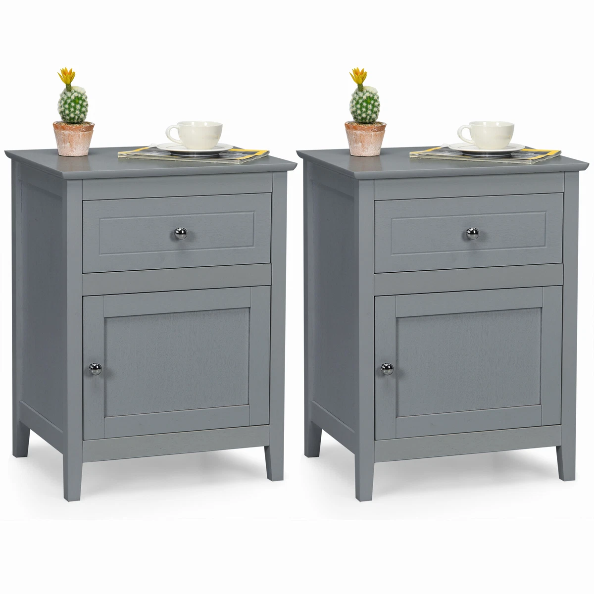 Costway 2PCS Nightstand Drawer Accent Side End Table Storage