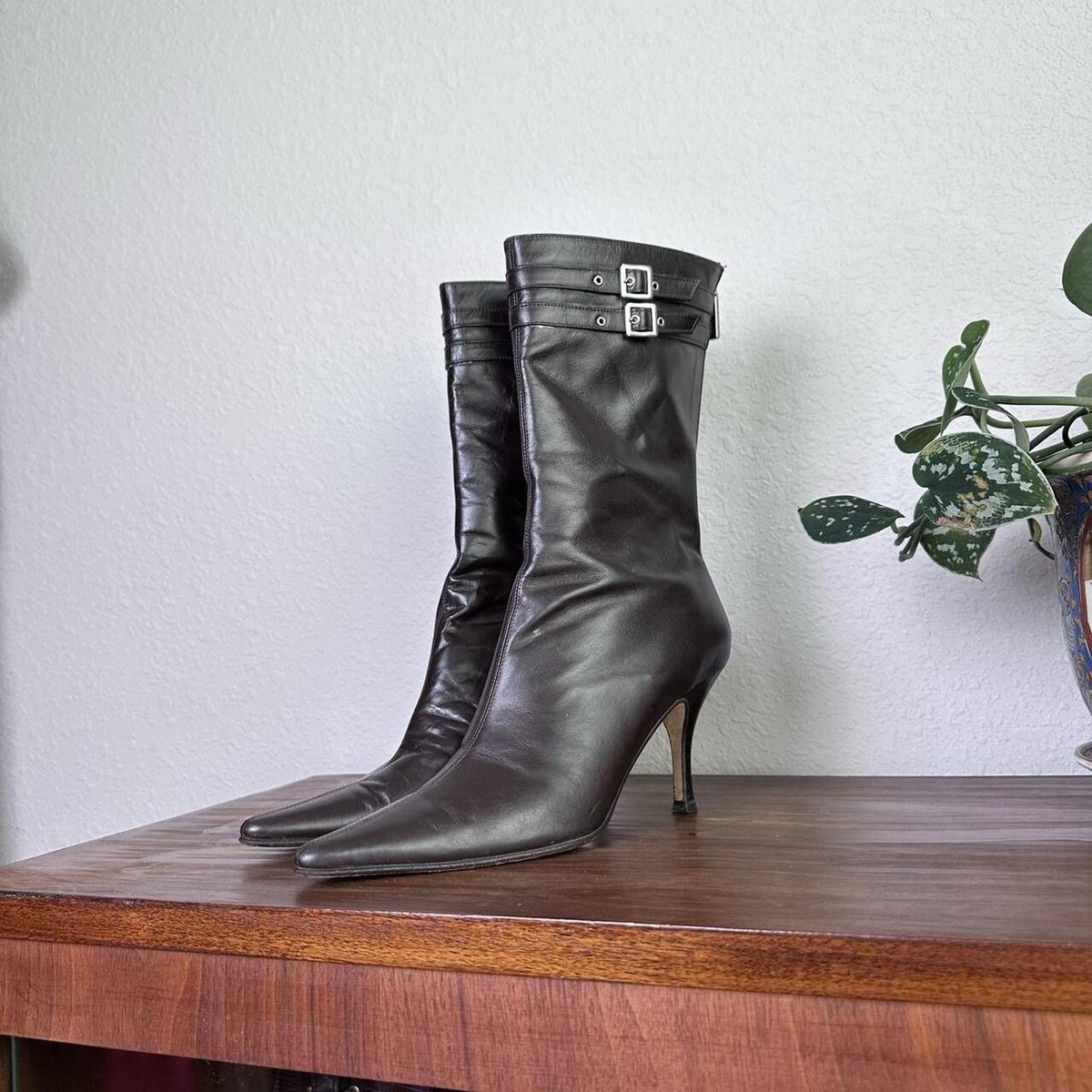 靴 00s real leather heel boots Vintage early 2000s high heel genuine leather dark brown