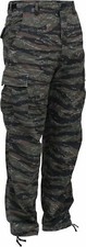 TIGER STRIPE CAMOUFLAGE BDU PANTS MILITARY CARGO 6 POCKET FATIGUE TROUSERS