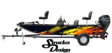 Boat Wrap Orange Yellow Gray Vinyl Graphic Decal Kit Fish Abstract Splatter Line